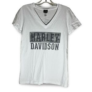 Harley Davidson T-Shirt‎ Womens Small White V-Neck Short Sleeve Graphic Tee